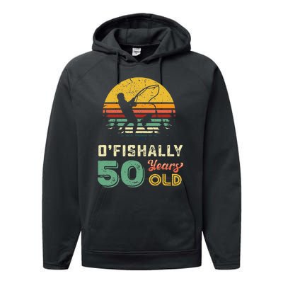 50 Years Old Fishing Gift 50th Birthday Cool Fifty Year Old Gift Performance Fleece Hoodie