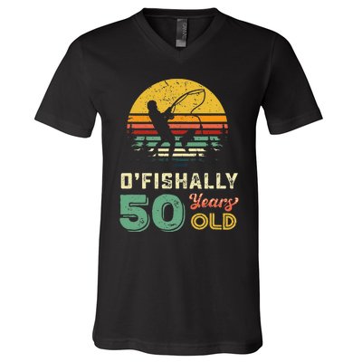 50 Years Old Fishing Gift 50th Birthday Cool Fifty Year Old Gift V-Neck T-Shirt