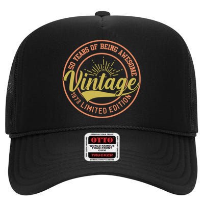 50 Years Of Being Awesome Vintage 1973 High Crown Mesh Back Trucker Hat