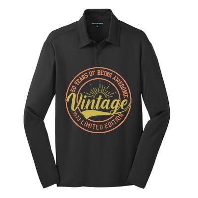 50 Years Of Being Awesome Vintage 1973 Silk Touch Performance Long Sleeve Polo