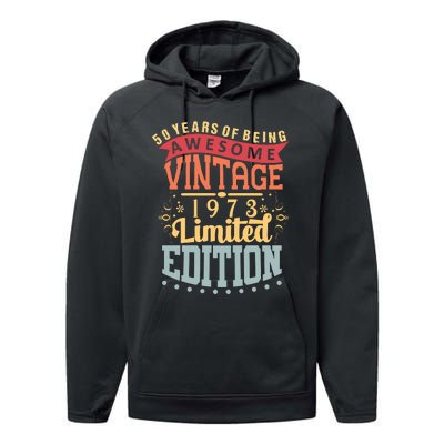 50 Years Of Being Awesome Vintage 1973 Performance Fleece Hoodie