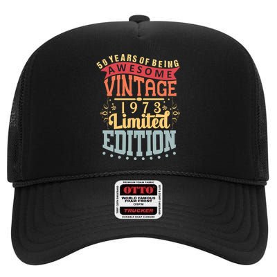 50 Years Of Being Awesome Vintage 1973 High Crown Mesh Back Trucker Hat