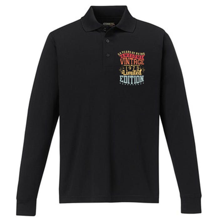 50 Years Of Being Awesome Vintage 1973 Performance Long Sleeve Polo