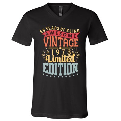 50 Years Of Being Awesome Vintage 1973 V-Neck T-Shirt