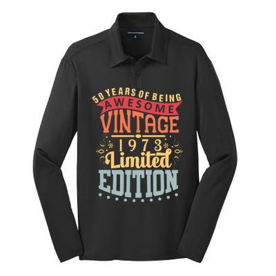 50 Years Of Being Awesome Vintage 1973 Silk Touch Performance Long Sleeve Polo