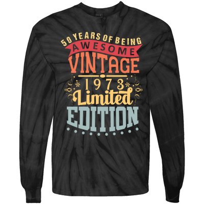 50 Years Of Being Awesome Vintage 1973 Tie-Dye Long Sleeve Shirt