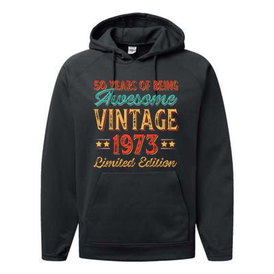 50 Years Of Being Awesome Vintage 1973 Performance Fleece Hoodie