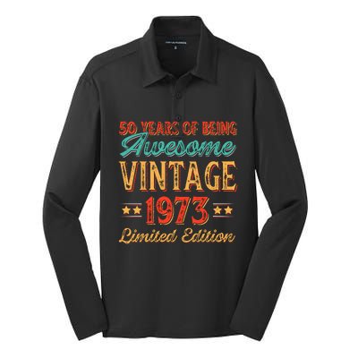 50 Years Of Being Awesome Vintage 1973 Silk Touch Performance Long Sleeve Polo