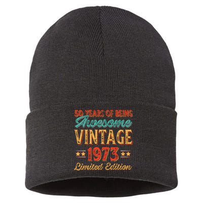 50 Years Of Being Awesome Vintage 1973 Sustainable Knit Beanie