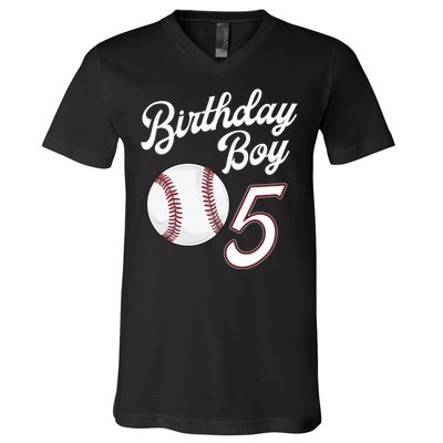 5 Years Old Baseball Themed 5th Birthday Party Sports V-Neck T-Shirt