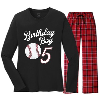 5 Years Old Baseball Themed 5th Birthday Party Sports Women's Long Sleeve Flannel Pajama Set 