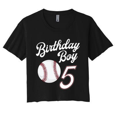 5 Years Old Baseball Themed 5th Birthday Party Sports Women's Crop Top Tee