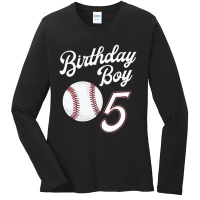 5 Years Old Baseball Themed 5th Birthday Party Sports Ladies Long Sleeve Shirt