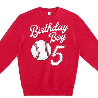 5 Years Old Baseball Themed 5th Birthday Party Sports Premium Crewneck Sweatshirt