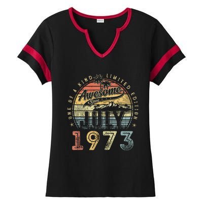 50 Year Old Awesome Since July 1973 50th Birthday Ladies Halftime Notch Neck Tee