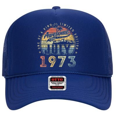 50 Year Old Awesome Since July 1973 50th Birthday High Crown Mesh Back Trucker Hat