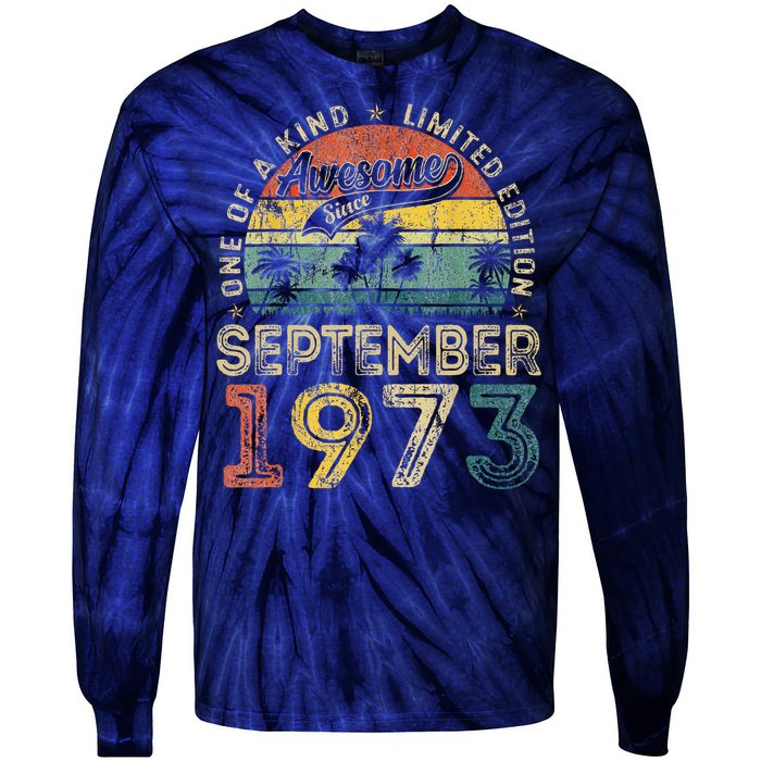 50 Years Old September 1973 Vintage Retro 50th Birthday Tie-Dye Long Sleeve Shirt