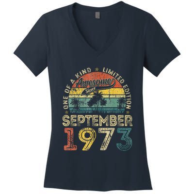 50 Years Old September 1973 Vintage Retro 50th Birthday Women's V-Neck T-Shirt