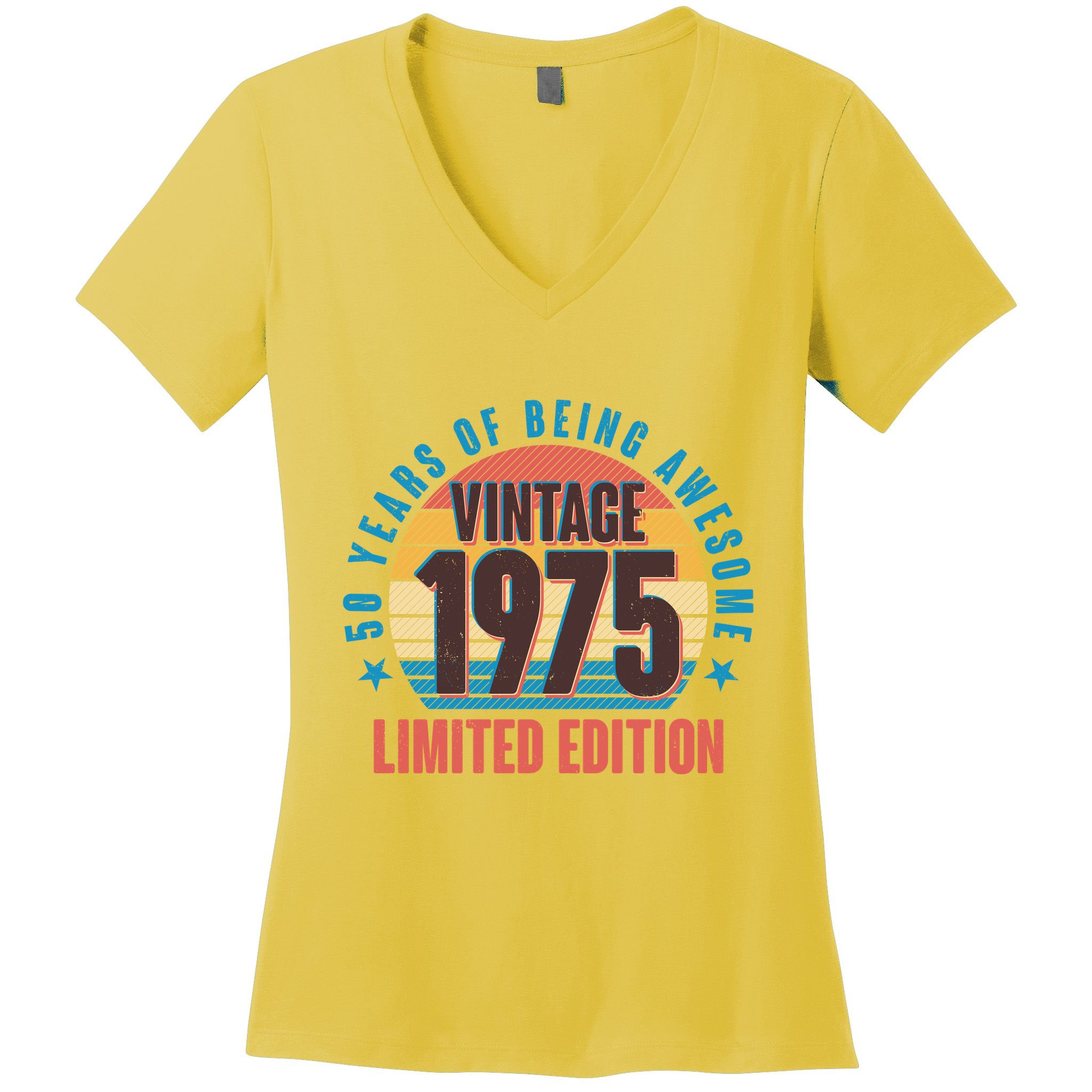50 Years Of Being Awesome 1975 Limited Edition Vintage Retro Women's V-Neck T-Shirt