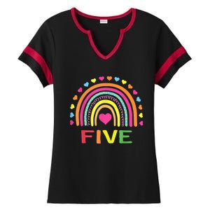 5 Years Old Rainbow 5th Birthday Gift For Girls b.o.y.s K.i.d.s Ladies Halftime Notch Neck Tee