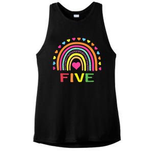 5 Years Old Rainbow 5th Birthday Gift For Girls b.o.y.s K.i.d.s Ladies PosiCharge Tri-Blend Wicking Tank