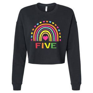 5 Years Old Rainbow 5th Birthday Gift For Girls b.o.y.s K.i.d.s Cropped Pullover Crew