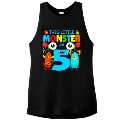 5 Year Old Gifts This Little Monster Is 5th Birthday Boy Ladies PosiCharge Tri-Blend Wicking Tank