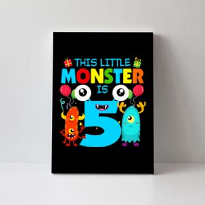 5 Year Old Gifts This Little Monster Is 5th Birthday Boy Canvas