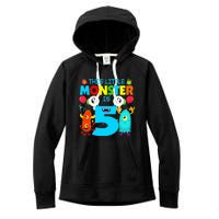 5 Year Old Gifts This Little Monster Is 5th Birthday Boy Women's Fleece Hoodie