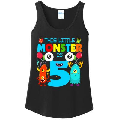 5 Year Old Gifts This Little Monster Is 5th Birthday Boy Ladies Essential Tank