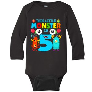 5 Year Old Gifts This Little Monster Is 5th Birthday Boy Baby Long Sleeve Bodysuit