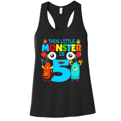 5 Year Old Gifts This Little Monster Is 5th Birthday Boy Women's Racerback Tank