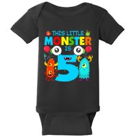 5 Year Old Gifts This Little Monster Is 5th Birthday Boy Baby Bodysuit