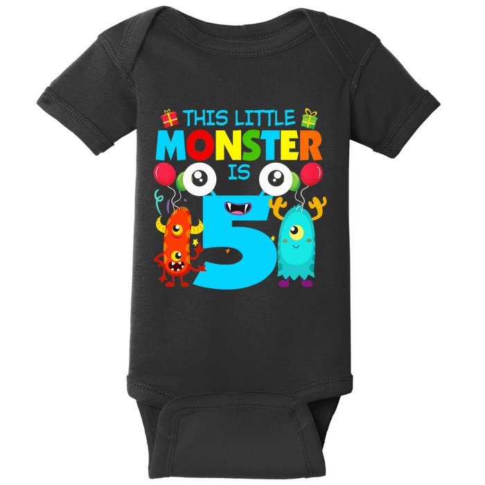 5 Year Old Gifts This Little Monster Is 5th Birthday Boy Baby Bodysuit