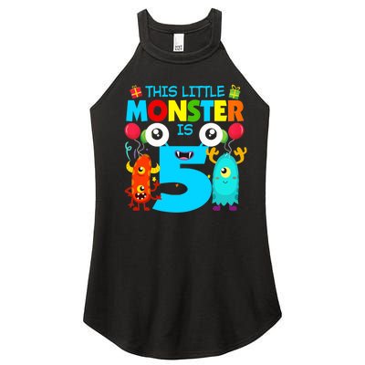 5 Year Old Gifts This Little Monster Is 5th Birthday Boy Women’s Perfect Tri Rocker Tank