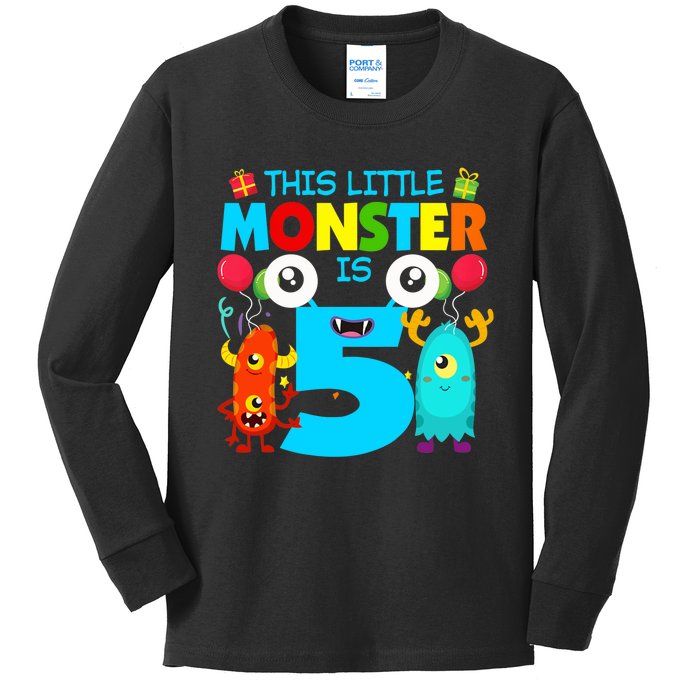 5 Year Old Gifts This Little Monster Is 5th Birthday Boy Kids Long Sleeve Shirt