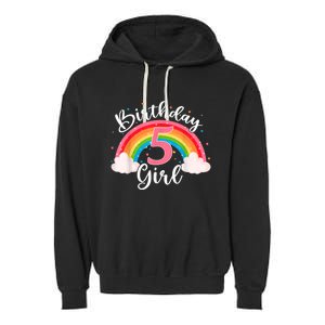 5 Years Old Birthday Girl Rainbow For Girls 5th Birthday Garment-Dyed Fleece Hoodie