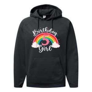 5 Years Old Birthday Girl Rainbow For Girls 5th Birthday Performance Fleece Hoodie