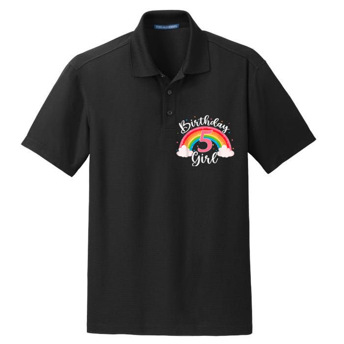 5 Years Old Birthday Girl Rainbow For Girls 5th Birthday Dry Zone Grid Polo