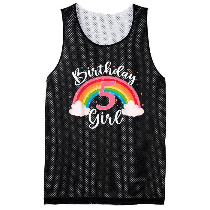 5 Years Old Birthday Girl Rainbow For Girls 5th Birthday Mesh Reversible Basketball Jersey Tank