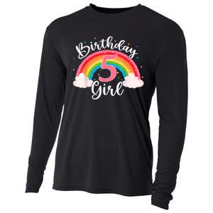 5 Years Old Birthday Girl Rainbow For Girls 5th Birthday Cooling Performance Long Sleeve Crew