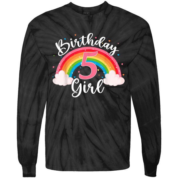 5 Years Old Birthday Girl Rainbow For Girls 5th Birthday Tie-Dye Long Sleeve Shirt