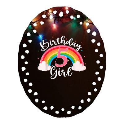 5 Years Old Birthday Girl Rainbow For Girls 5th Birthday Ceramic Oval Ornament