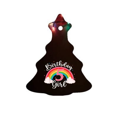 5 Years Old Birthday Girl Rainbow For Girls 5th Birthday Ceramic Tree Ornament