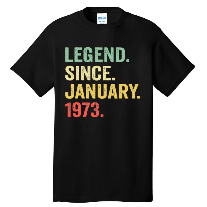 50 Year Old Gift Legend Since January 1973 50th Birthday Tall T-Shirt