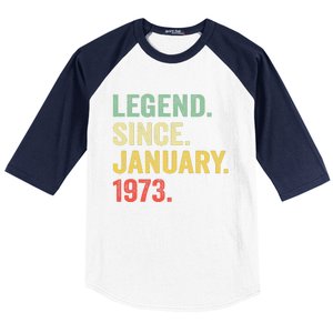 50 Year Old Gift Legend Since January 1973 50th Birthday Baseball Sleeve Shirt