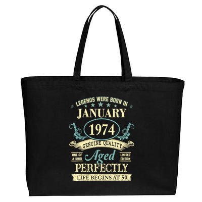 50 Yrs Old 50th Birthday Gift Legends Born In January 1974 Cotton Canvas Jumbo Tote