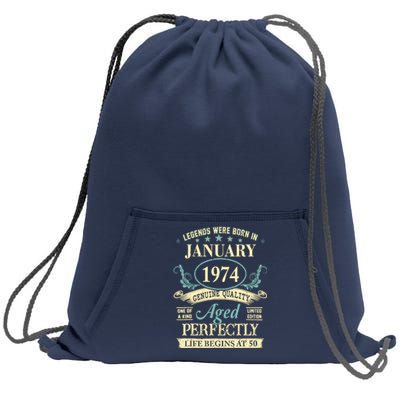 50 Yrs Old 50th Birthday Gift Legends Born In January 1974 Sweatshirt Cinch Pack Bag