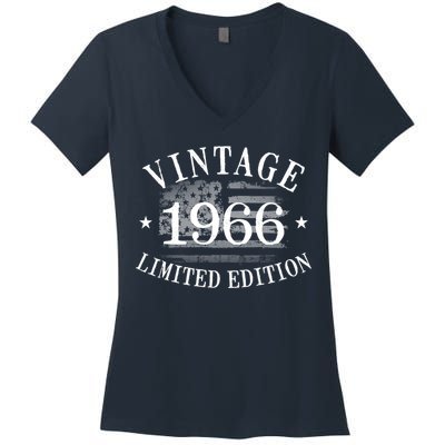 56 Years Old Vintage 1966 US Flag 56th Birthday Women's V-Neck T-Shirt