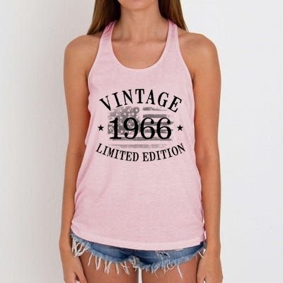 56 Years Old Vintage 1966 US Flag 56th Birthday Women's Knotted Racerback Tank